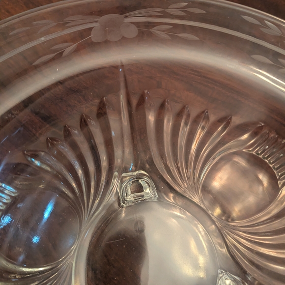 Clear Glass Footed Bowl Vintage Paden City Maya Floral Wheel Cut - Picture 6 of 9